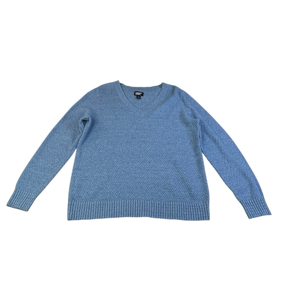 Lands' End Women's Light Blue Textured V-Neck Sweater Size M Cozy Knit Pullover